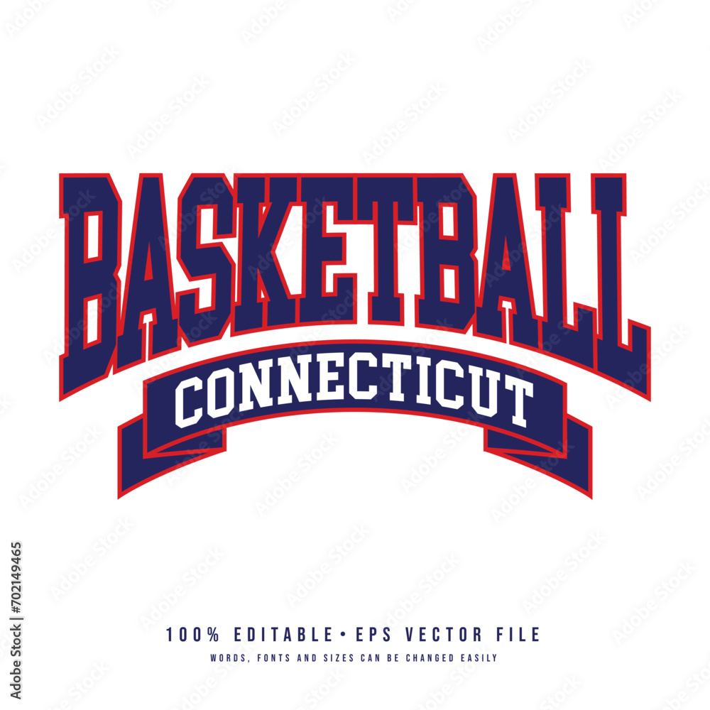 Basketball  Connecticut typography design vector. Editable college t-shirt design printable text effect vector	 - obrazy, fototapety, plakaty 