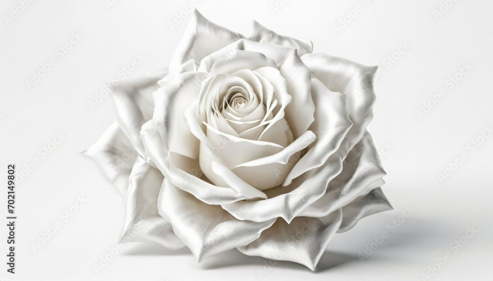 Portret pięknej, białej Róży na białym tle. Minimalistyczna tapeta, kartka, dekoracja. Generative AI - obrazy, fototapety, plakaty 