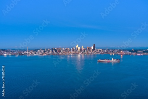 The Seattle waterfront skyline at sunset in December © George