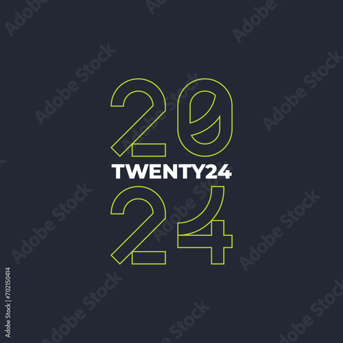 Stylish and Modern New Year 2024 emblem. Twenty Twenty four or twenty 24 vector outline design logo or icon or wordmark or signmark. (ID: 702150414)