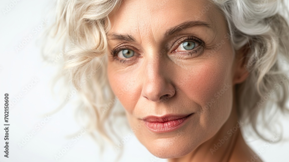 Beautiful gorgeous 50s mid aged mature woman looking at camera isolated on white. Mature old lady close up portrait Beautiful gorgeous 50s mid aged mature woman looking at camera isolated on white. Mature old lady close up portrait