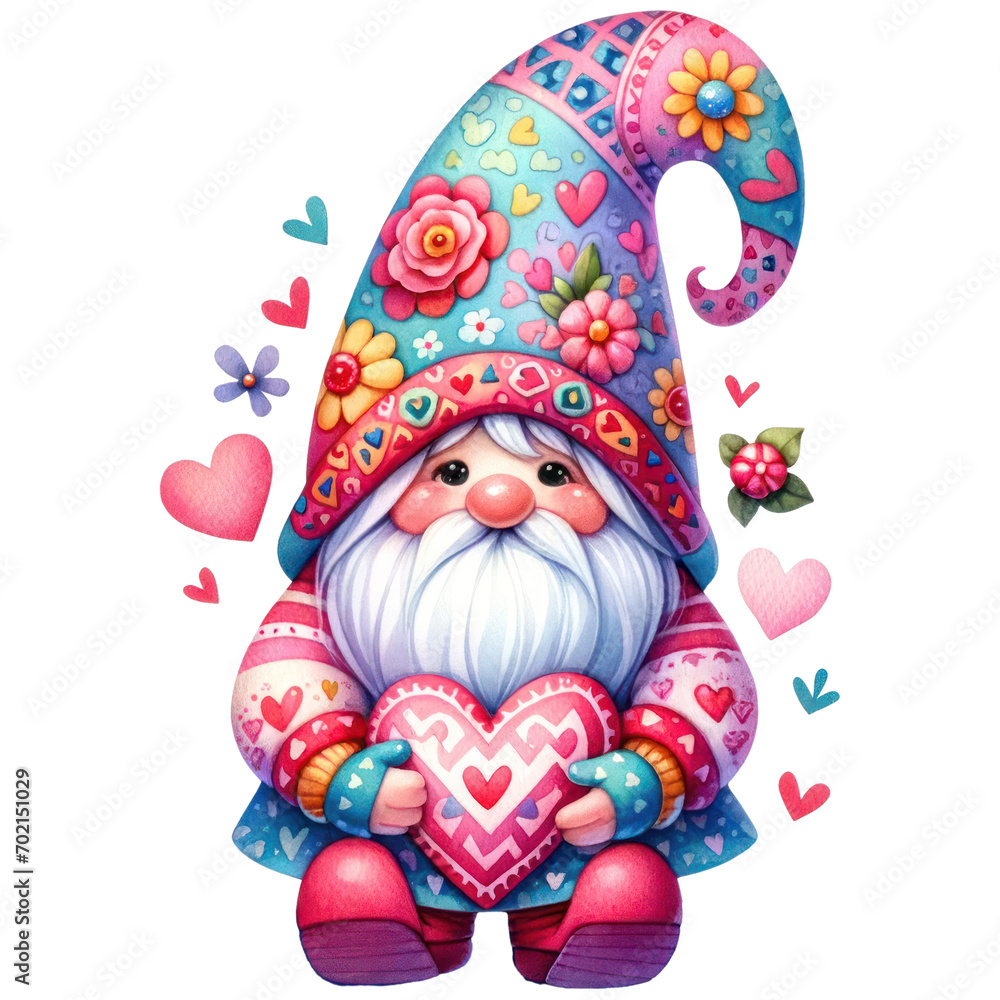 Set of Cute Valentine Gnome illustration cut out transparent isolated on white background ,PNG file