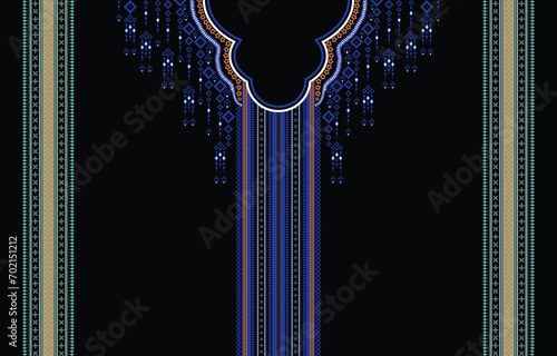 Ethnic Indian pattern design for neckline, hem, and sleeve edges.