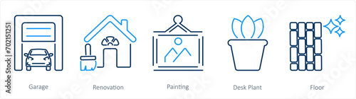 A set of 5 Home Interior icons as garage, renovation, painting