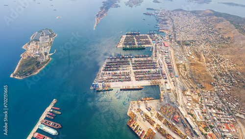 Athens, Greece. Cargo port with containers. Summer. Aerial view photo