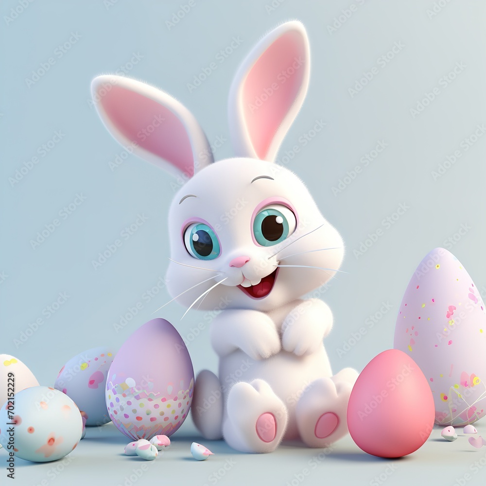 Cute Easter bunny on a light background, 3D, Easter background Cute Easter bunny on a light background, 3D, Easter background