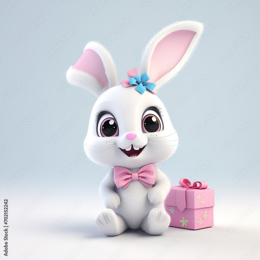 Fototapeta premium Cute Easter bunny on a light background, 3D, Easter background