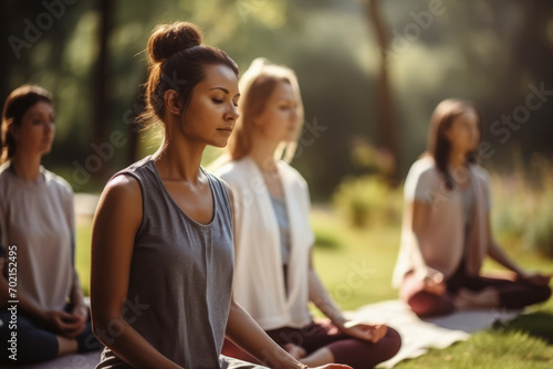 Outdoor Yoga Sessions Incorporating Elements Of Different Ethnic Philosophies Selective Focus