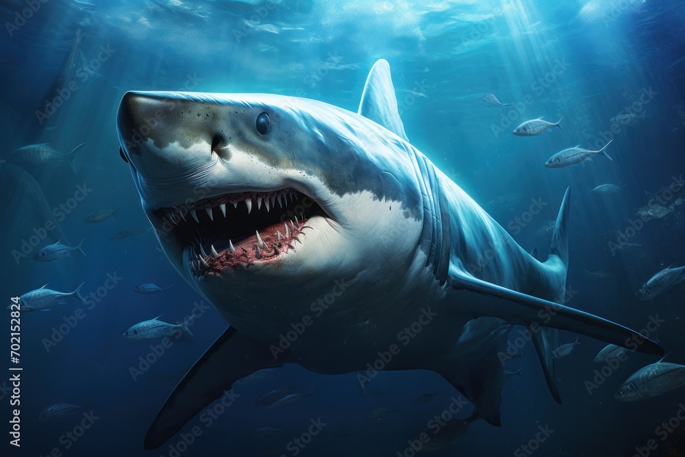 Obraz premium a grey shark swimming deep in ocean