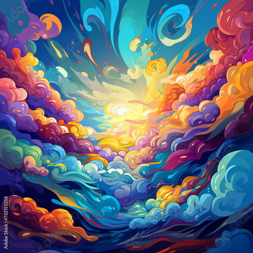 Psychedelic art of clouds with vivid color