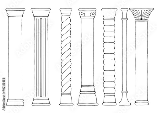 Column set graphic black white isolated sketch illustration vector