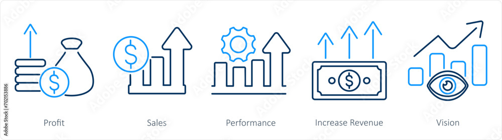A set of 5 Increase Sale icons as profit, sales, performance A set of 5 Increase Sale icons as profit, sales, performance