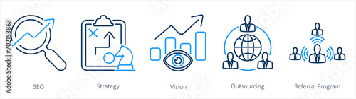 A set of 5 Increase Sale icons as seo, strategy, vision photo