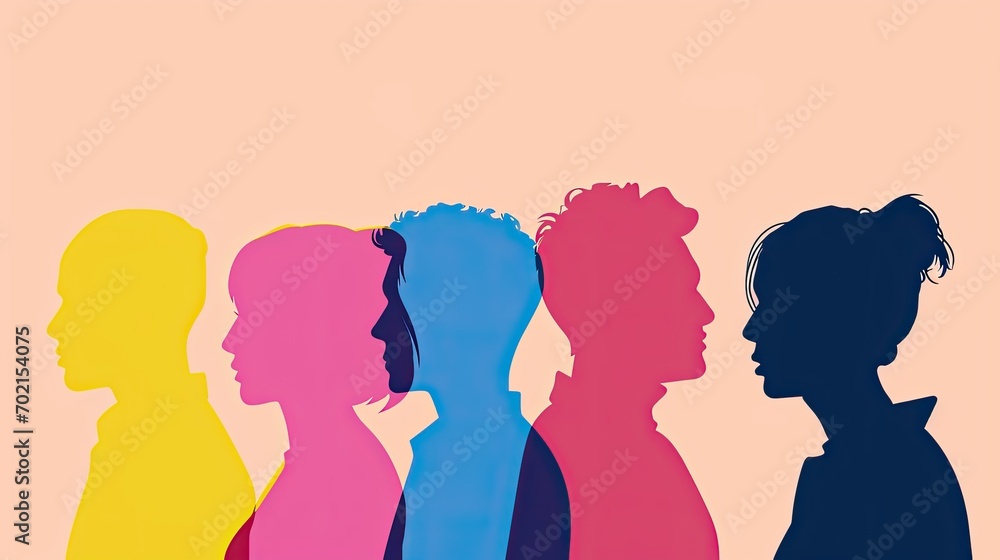 Colorful Silhouettes of Diverse People Profile