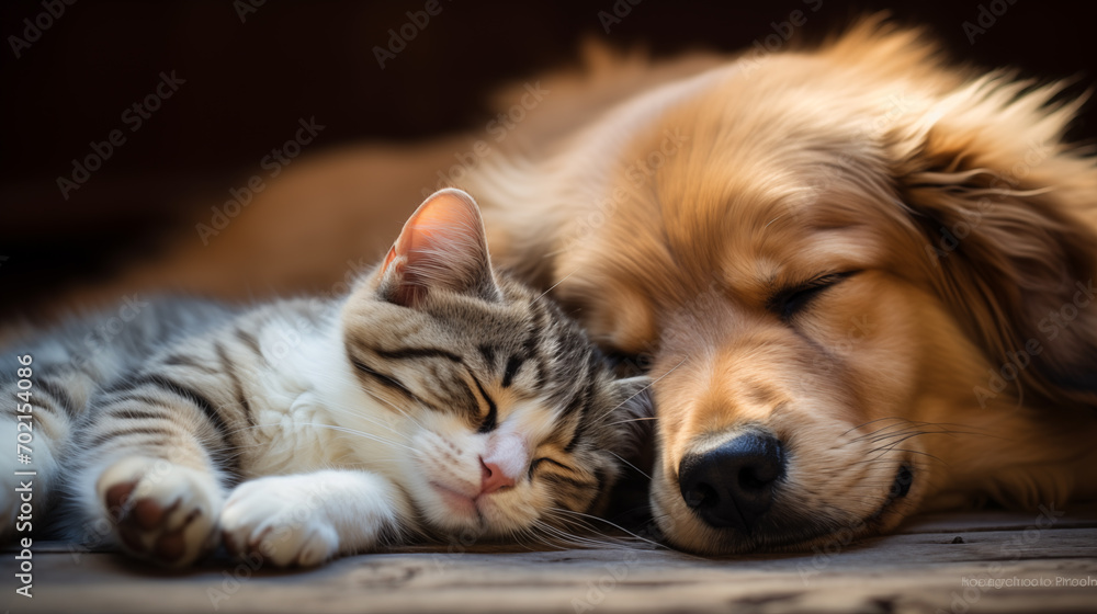cat and dog cuddling together . Cute image symbolizes friendship cat and dog cuddling together . Cute image symbolizes friendship