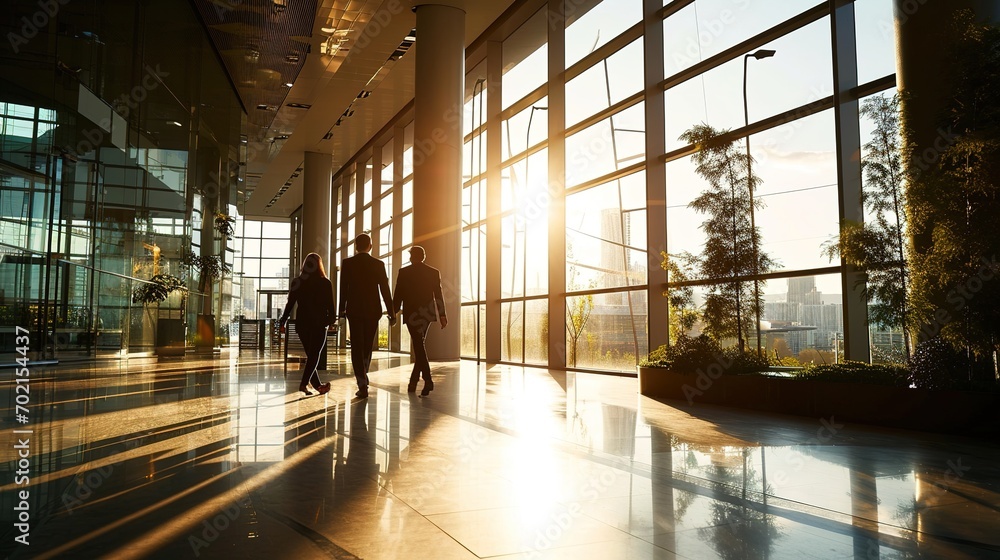 Business people walking and talk to each other in front of modern office Business people walking and talk to each other in front of modern office