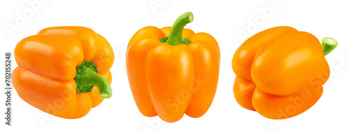 Pepper isolated set. Collection of orange peppers from different angles on a transparent background. photo