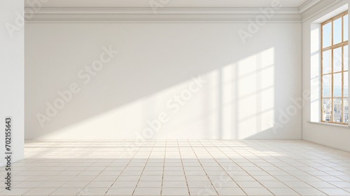 Blank white-tiled room in a fresh apartment