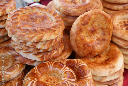 tandoor bread sold at the market in Kyrgyzstan