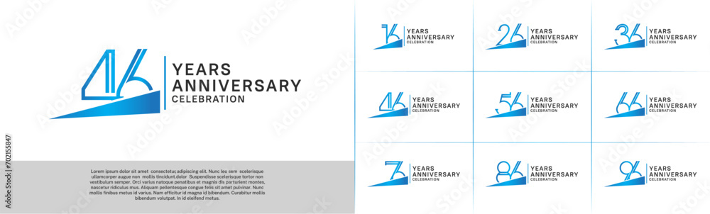 set of anniversary logotype blue color with blue ribbon for special celebration event