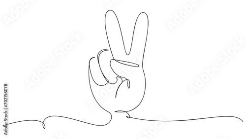 Hand gesture sign victory or peace continuous one line drawing. vector