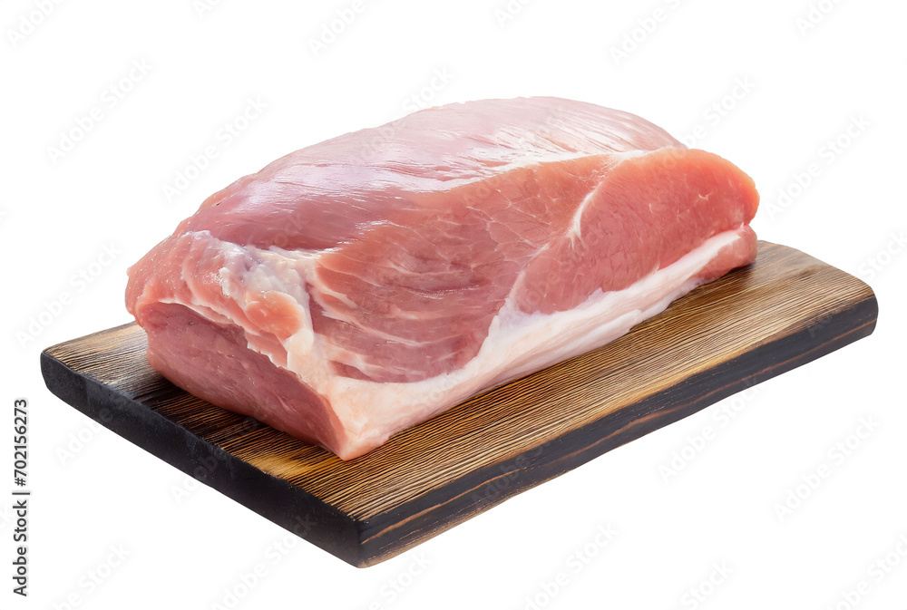 Pork fillet on a cutting board isolated on white.