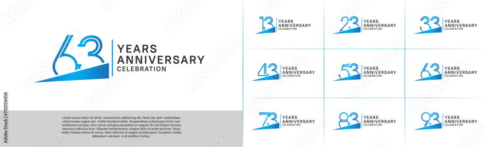 set of anniversary logotype blue color with blue ribbon for special celebration event