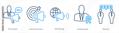 A set of 5 Influencer icons as promotion, advertisement, marketing