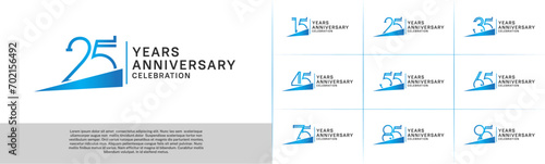set of anniversary logotype blue color with blue ribbon for special celebration event photo