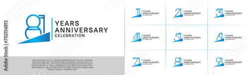 set of anniversary logotype blue color with blue ribbon for special celebration event
