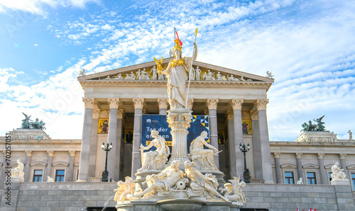 Photography The Austrian Parliament Building and the Pallas Athena Fountain in Vienna, Austr