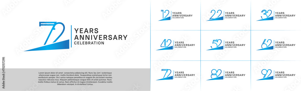 set of anniversary logotype blue color with blue ribbon for special celebration event