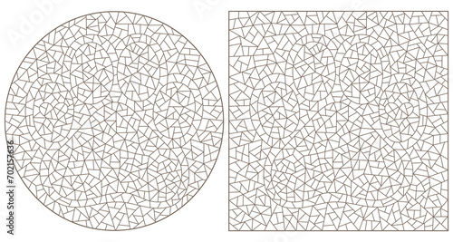 A set of contour illustrations in the style of stained glass with cat tracks, dark contours on a white background