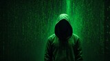A hacker in a matrix wearing a dark green coat - Black hat hacker
