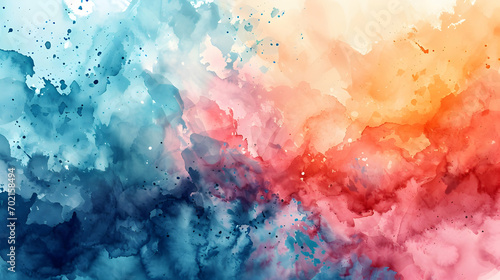 An abstract watercolor artwork blending shades of pink, orange, blue, and purple into dreamy cloud-like formations © mashimara