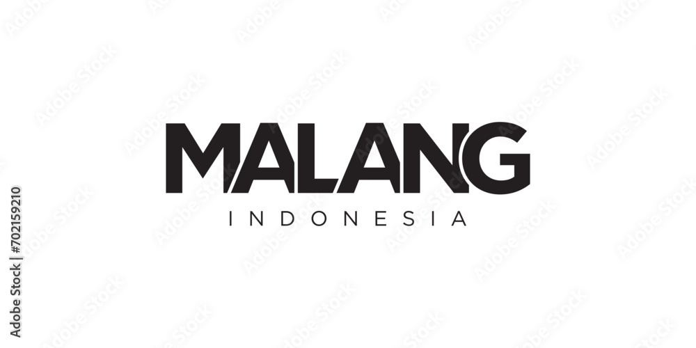 Malang in the Indonesia emblem. The design features a geometric style, vector illustration with bold typography in a modern font. The graphic slogan lettering. Malang in the Indonesia emblem. The design features a geometric style, vector illustration with bold typography in a modern font. The graphic slogan lettering.