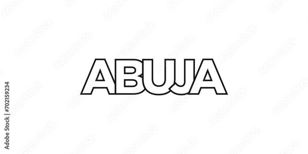 Abuja in the Nigeria emblem. The design features a geometric style, vector illustration with bold typography in a modern font. The graphic slogan lettering.