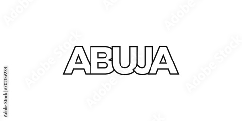 Abuja in the Nigeria emblem. The design features a geometric style, vector illustration with bold typography in a modern font. The graphic slogan lettering.
