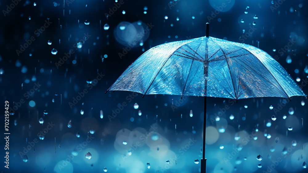 Transparent umbrella under the heavy rain with water splash. rainy weather concept
