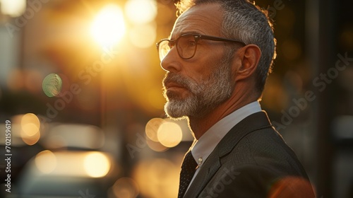 mature corporate businessman contemplating outside