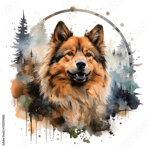 watercolor Finnish Lapphund clipart, Generative Ai © creativeproartist
