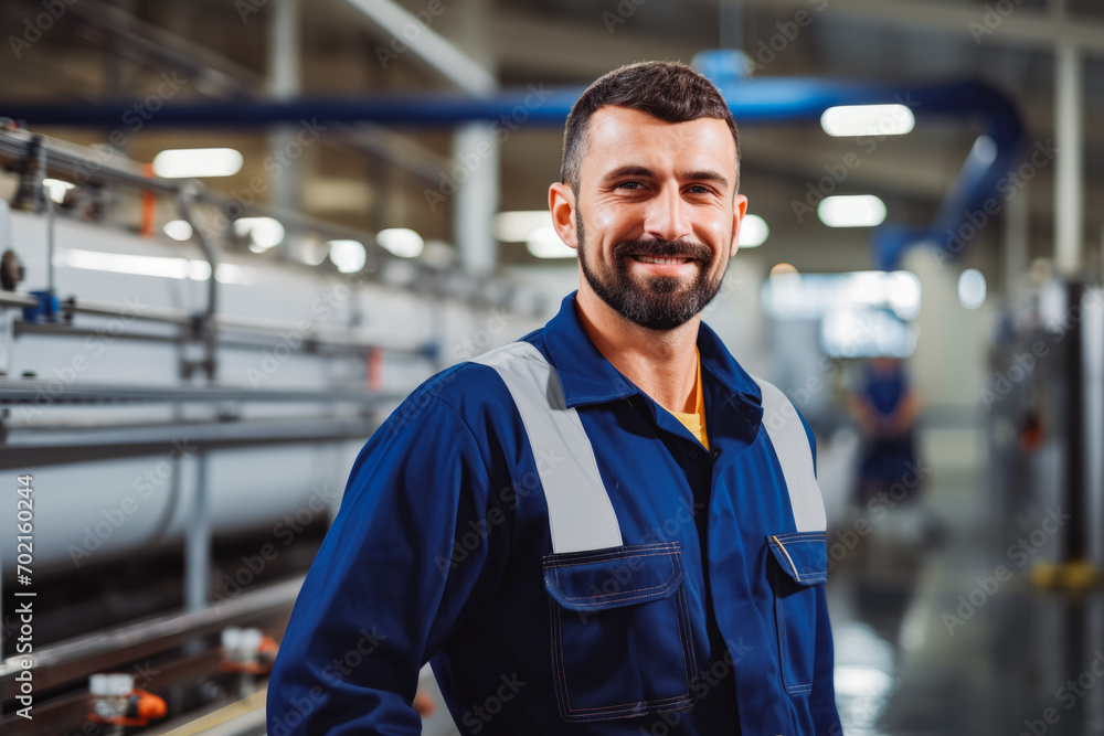 Modern and smiling worker in modern and sophisticated cleaning water factory. Saving energy. Sustainable. Clean. modern. Modern and smiling worker in modern and sophisticated cleaning water factory. Saving energy. Sustainable. Clean. modern.