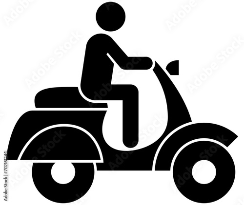 Motorcycle delivery driver icon. silhouette of a person riding a scooter. Delivery, traffic, logistics and speed concept