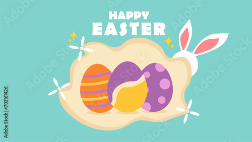 Illustration vector graphic of Easter bunnies , and banner template with Easter eggs and bunnie. Greetings and presents for Easter Day. Very suitable for promotions, shopping templates for easter.