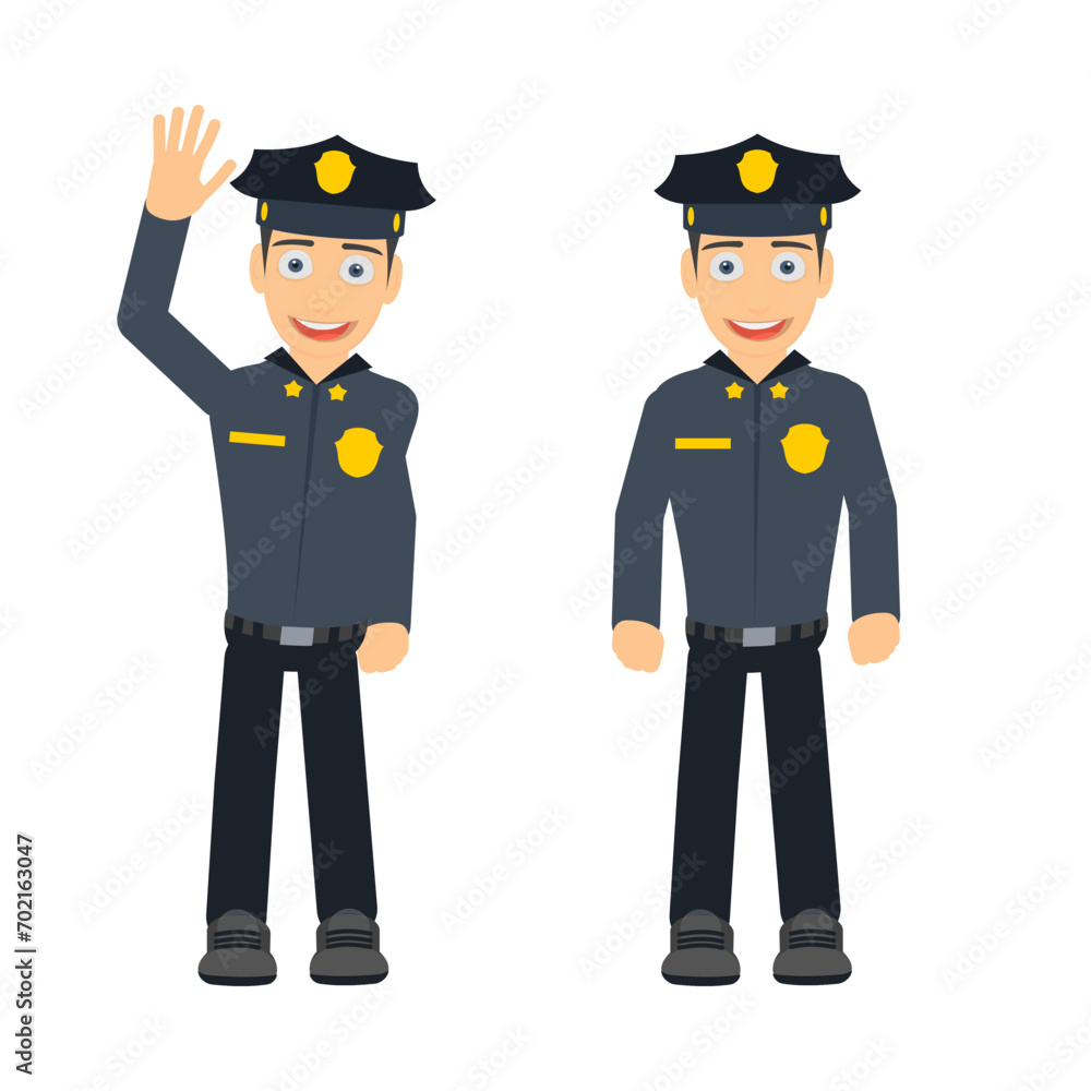 Policeman. Police officer waves his hand, vector illustration