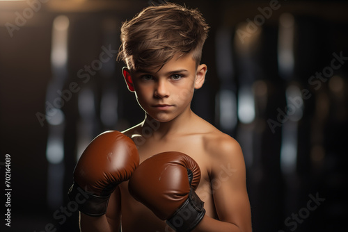 Determined Young Boxer in the Ring. Kids Boxing