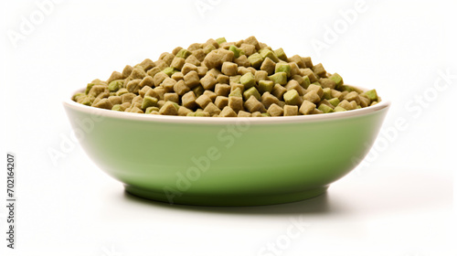 Dry cat food in green bowl