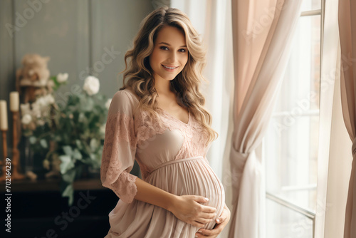 Radiant Pregnant Woman Holding Her Belly