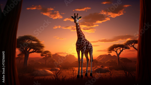 giraffe at sunset background