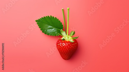 raw ripe red strawberry on red table background with blank copy space, fruit antioxidant and anthocyanin healthy benefit concept, Generative Ai photo